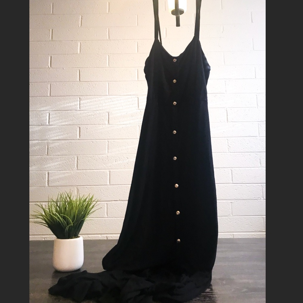 Black Maxi Dress with Gold Buttons